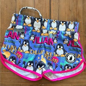 Girls' Flow Society Penguin Print Athletic Shorts with Pink Trim - like new